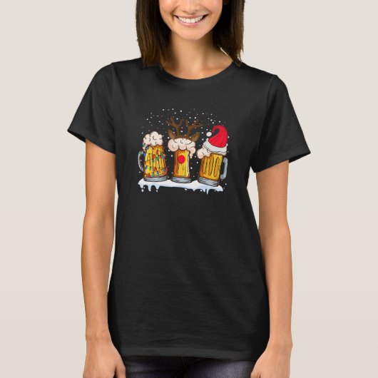 Beer Mug Christmas Tree Lights Reindeer Xmas Santa T-Shirt (Vorderseite)