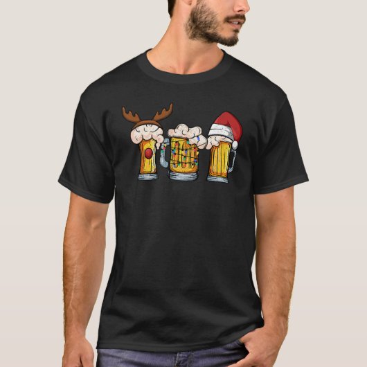 Beer Mug Christmas Tree Lights Santa Claus Hat Rei T-Shirt (Vorderseite)