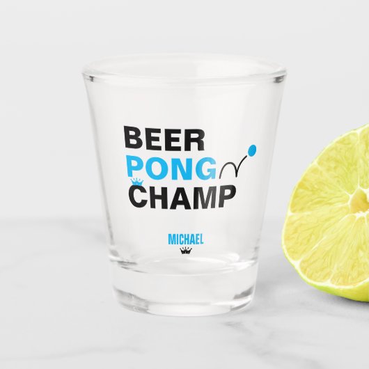 Beer Pong Champ Champion Blue & Black Schnapsglas (Vorderseite)