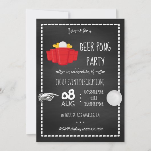 Beer Pong Party Celebration Chalkboard Einladung (Vorderseite)