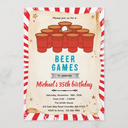 Beer pong party Invitation Einladung (Vorderseite)