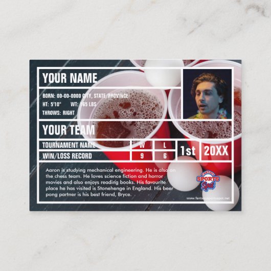 Beer Pong Player Trading Card Souvenir Telefonnummerkarte (Rückseite)