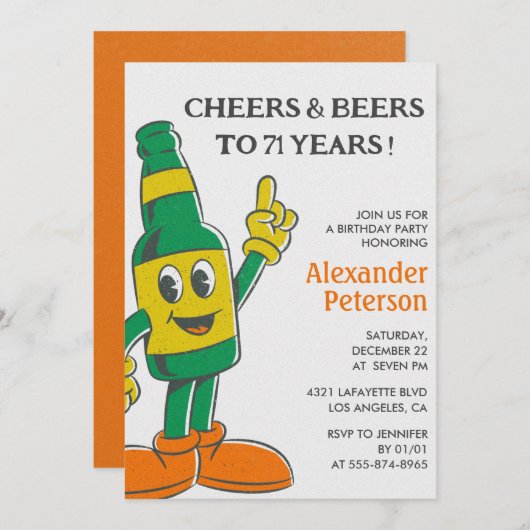 Beer Rustic Funny Men Einladung zum 71. Geburtstag (Vorne/Hinten)