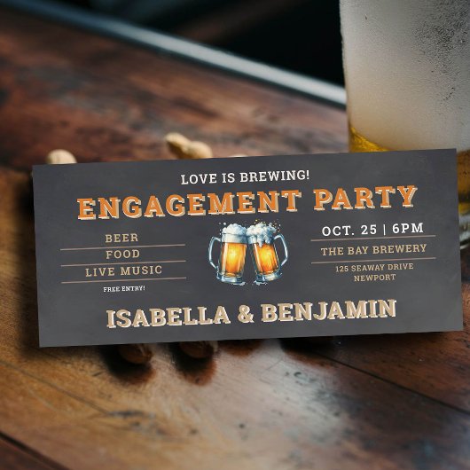 Beer Themed Brauerei Black Ticket Engagement Party Einladung