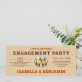 Beer Themed Brewery Ticket Couple Engagement Party Einladung (Stehend Vorderseite)