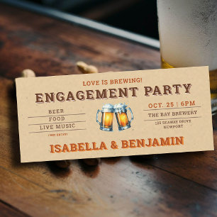 Beer Themed Brewery Ticket Couple Engagement Party Einladung