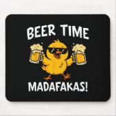 Beer Time Madafakas Funny Meme Duck With Beer Chic Mousepad (Vorne)