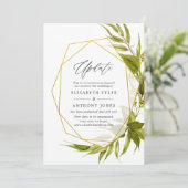 Beer Willow Green & Gold Geometric Wedding Update Einladung (Stehend Vorderseite)