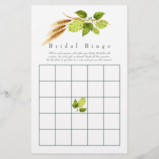 Beer Willow Greenery Gold Geometric Bridal Bingo (Vorderseite)
