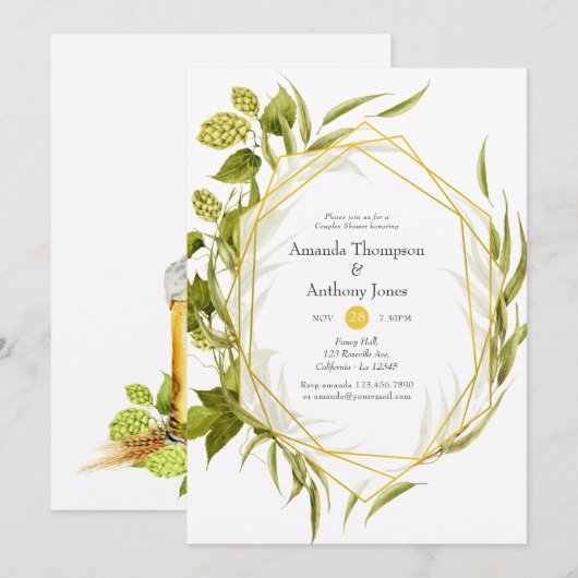 Beer Willow Greenery Gold Geometric Couples Dusche Einladung (Vorne/Hinten)