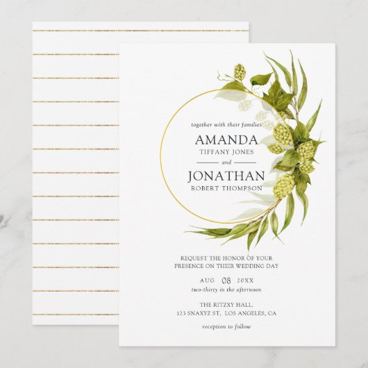 Beer Willow Greenery und Gold Geometric Wedding Einladung (Vorne/Hinten)
