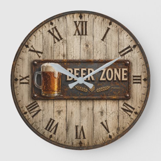 Beer Zone Rustic Bar Vintage Pub Große Wanduhr (Vorderseite)