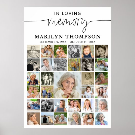 Beerdigung 33 Foto Collage Script in Love Memory Poster (Vorne)