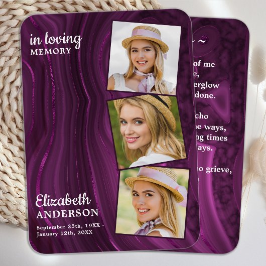 Beerdigung 3 Foto Gedenkkarte Gebetskarte Lila Mar