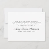 Beerdigung am Strand Danke, Hinweis Dankeskarte (Rückseite)