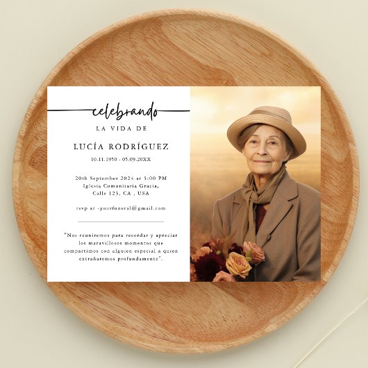 Beerdigung auf Spanisch | Celebrando Memorial Foto Einladung