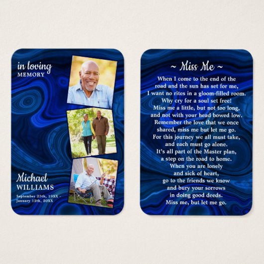 Beerdigung aus blauem Marmor 3 Foto Gedenkkarte (Vorne & Hinten)