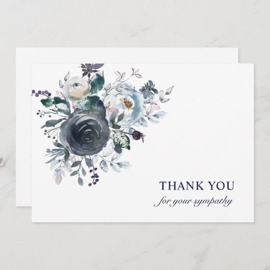 Beerdigung Beileid Danke Blue Watercolor Floral (Vorne/Hinten)