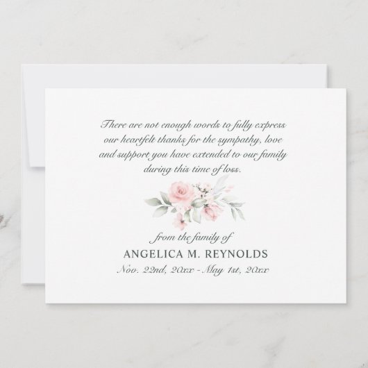 Beerdigung Beileid Danke Pink Watercolor Floral (Rückseite)
