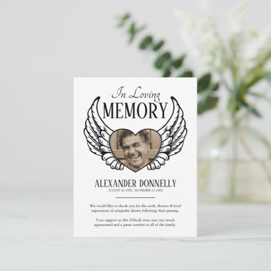 Beerdigung Beileid Hinweis | Angel Wings Dankeskarte (Stehend Vorderseite)