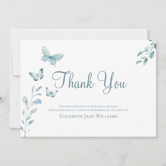Beerdigung Bereavement Dusty Blue Butterfly Dankeskarte (Vorderseite)