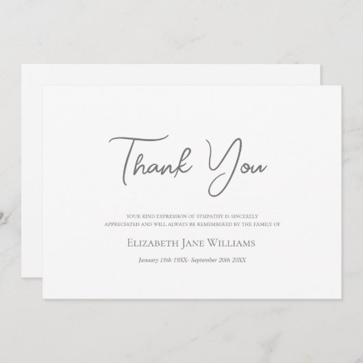 Beerdigung Bereavement Einfache Skripte Dankeskarte (Vorne/Hinten)