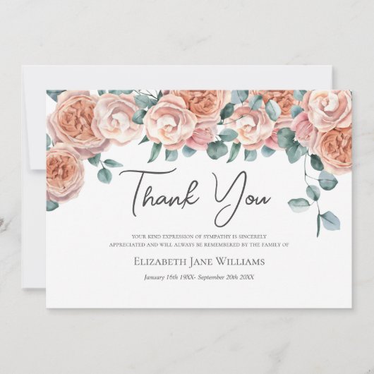 Beerdigung Bereavement Peach-Rose Dankeskarte (Vorderseite)