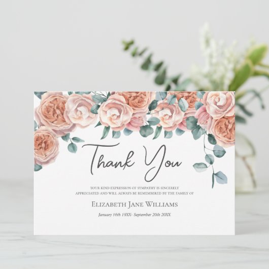 Beerdigung Bereavement Peach-Rose Dankeskarte (Stehend Vorderseite)