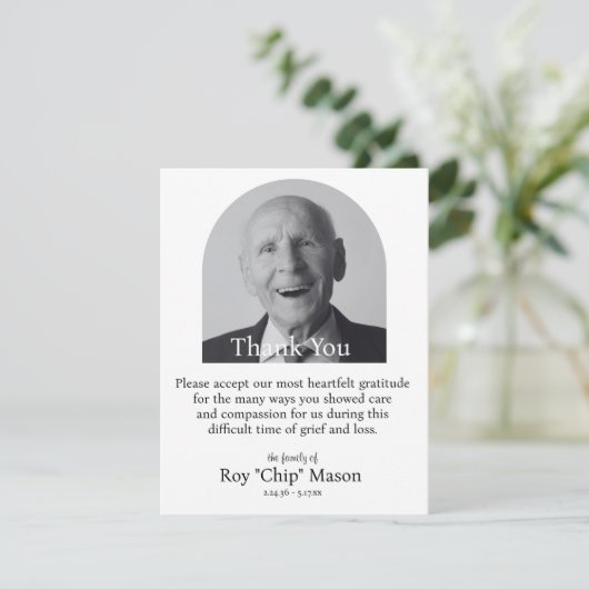 Beerdigung Bereavement Schwarz-Weiß Dankeschön Kar Dankeskarte (Stehend Vorderseite)