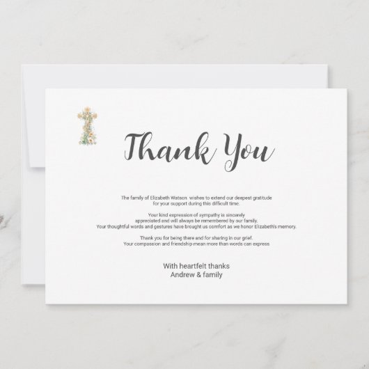 Beerdigung Bereavement Simple Floral Cross Vielen Dankeskarte (Vorderseite)