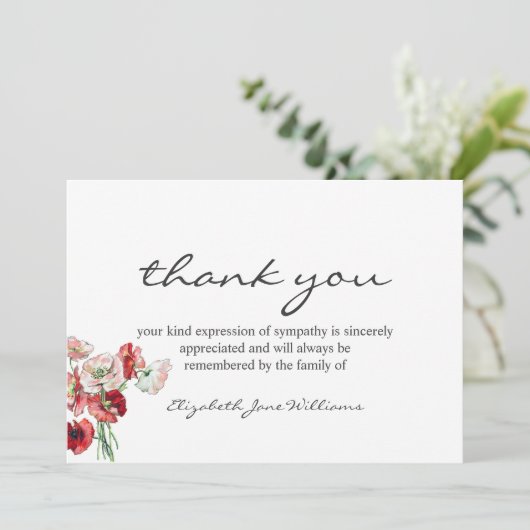 Beerdigung Bereavement Watercolor Poppies Danke (Stehend Vorderseite)