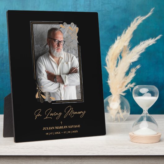 Beerdigung Black Fake Golden Branches Foto Erinner Fotoplatte (Seite)