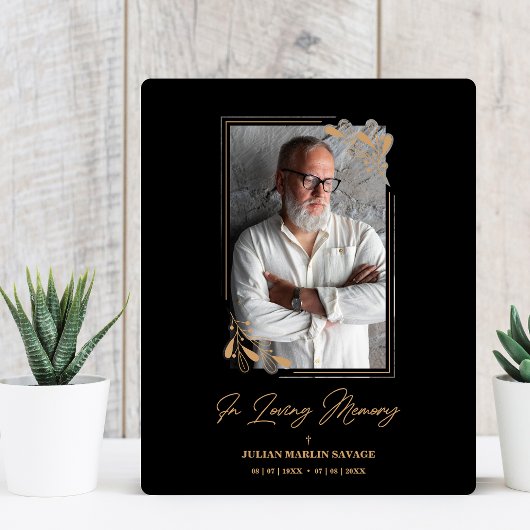 Beerdigung Black Fake Golden Branches Foto Erinner Fotoplatte