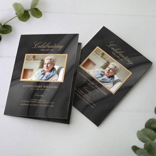 Beerdigung Black & Gold Calligrafy |Memorial-Progr Programm