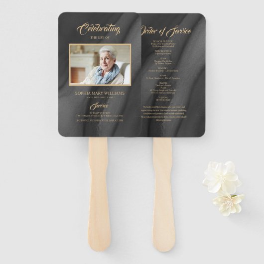 Beerdigung Black & Gold Kalligrafie Set der Fans Fächer (Vorne und Hinten)