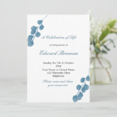 Beerdigung blauer Eukalyptus - Lebensfeier Einladung (Stehend Vorderseite)