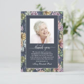 Beerdigung Blue Floral Foto Danke Karte (Stehend Vorderseite)