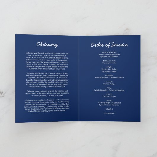 Beerdigung| Blue Gold Order of Service Programm (Innenseite)