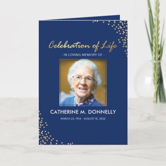 Beerdigung| Blue Gold Order of Service Programm (Vorderseite)