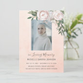 Beerdigung Blumenrosa Foto Gedenkprogramm Dankeskarte (Stehend Vorderseite)