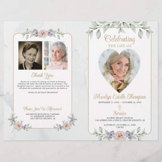 Beerdigung Botanisches Blumenherz 4 Fotos Programm (Vorderseite)