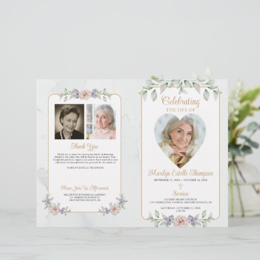 Beerdigung Botanisches Blumenherz 4 Fotos Programm (Stehend Vorderseite)