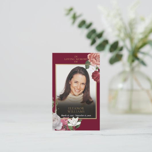 Beerdigung Burgund Foto Gebetskarte Visitenkarte (Stehend Vorderseite)