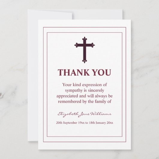 Beerdigung Burgundy Cross und Boarder Danke Karte (Vorderseite)