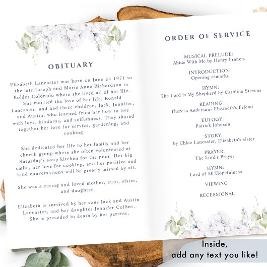 Beerdigung/Celebration-Programm für Weißblumen