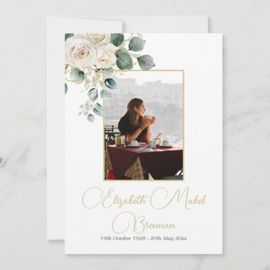 Beerdigung Christliches Foto Elegante Rose Florenz Einladung (Rückseite)