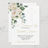 Beerdigung Christliches Foto Elegante Rose Florenz Einladung (Vorne/Hinten)