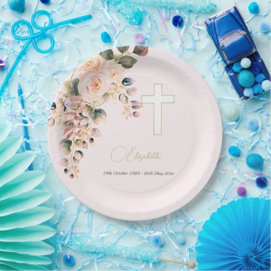 Beerdigung Christliches Foto Elegante Rose Pappteller (Party)