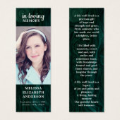 Beerdigung Custom Memorial Lesezeichen Emerald Gre (Vorne & Hinten)