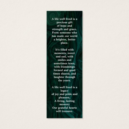 Beerdigung Custom Memorial Lesezeichen Emerald Gre (Rückseite)